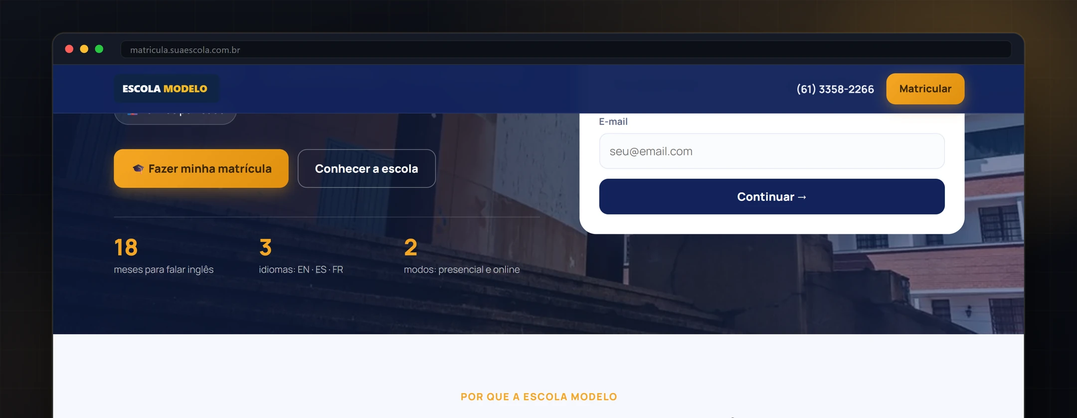 Tela do Matrícula On-line